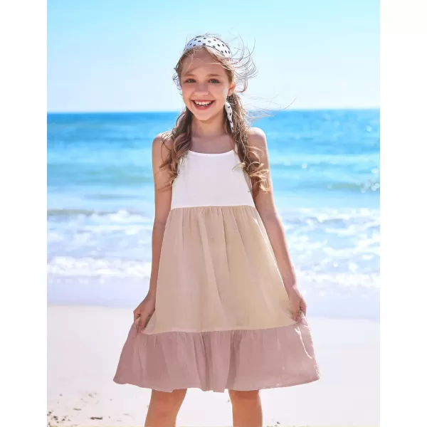 Arshiner Girl's Summer Sundress Spaghetti Strap Solid Linen Midi Dress Casual Cami Dresses