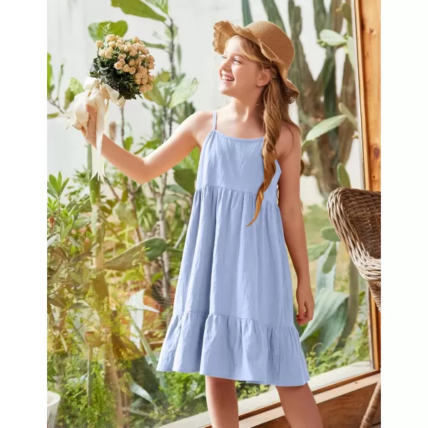Arshiner Girl's Summer Sundress Spaghetti Strap Solid Linen Midi Dress Casual Cami Dresses