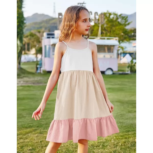Arshiner Girl's Summer Sundress Spaghetti Strap Solid Linen Midi Dress Casual Cami Dresses