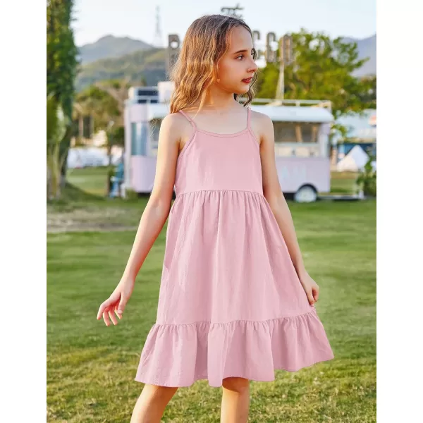 Arshiner Girl's Summer Sundress Spaghetti Strap Solid Linen Midi Dress Casual Cami Dresses