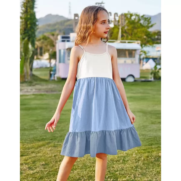 Arshiner Girl's Summer Sundress Spaghetti Strap Solid Linen Midi Dress Casual Cami Dresses