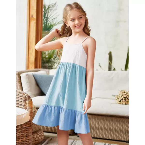 Arshiner Girl's Summer Sundress Spaghetti Strap Solid Linen Midi Dress Casual Cami Dresses