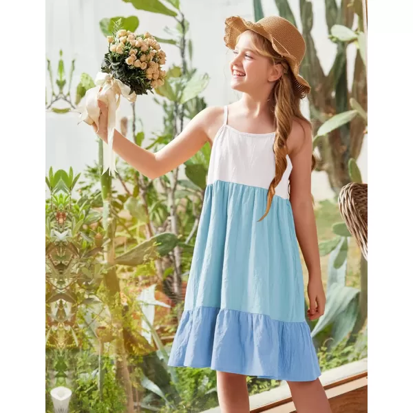 Arshiner Girl's Summer Sundress Spaghetti Strap Solid Linen Midi Dress Casual Cami Dresses