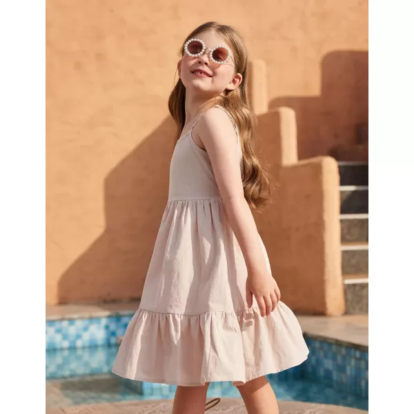 Arshiner Girl's Summer Sundress Spaghetti Strap Solid Linen Midi Dress Casual Cami Dresses