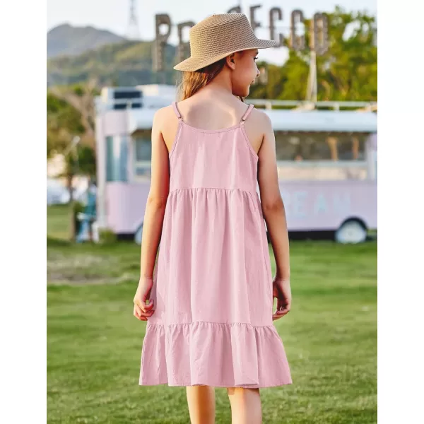 Arshiner Girl's Summer Sundress Spaghetti Strap Solid Linen Midi Dress Casual Cami Dresses