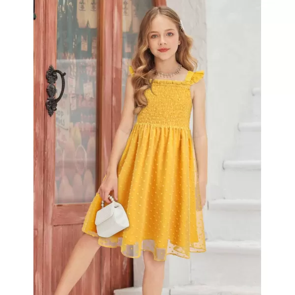 Arshiner Girls Swiss Dot Dress Sleeveless Ruffle Trim Flowy Cute Girly Sundress for 4-13 Years