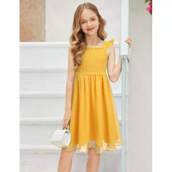 Arshiner Girls Swiss Dot Dress Sleeveless Ruffle Trim Flowy Cute Girly Sundress for 4-13 Years