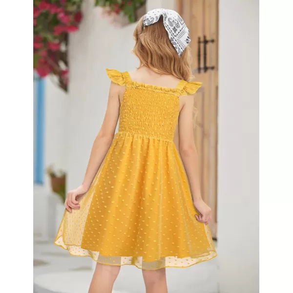 Arshiner Girls Swiss Dot Dress Sleeveless Ruffle Trim Flowy Cute Girly Sundress for 4-13 Years