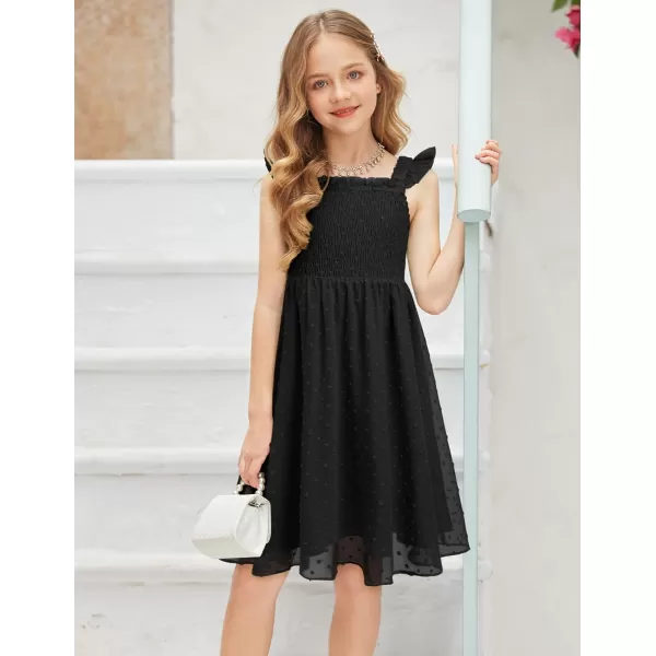 Arshiner Girls Swiss Dot Dress Sleeveless Ruffle Trim Flowy Cute Girly Sundress for 4-13 Years