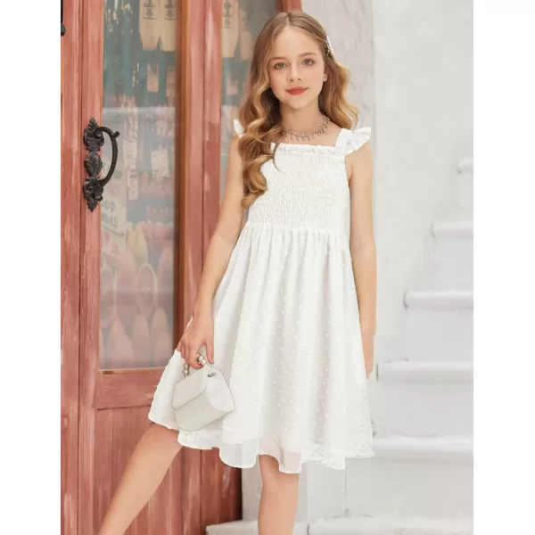 Arshiner Girls Swiss Dot Dress Sleeveless Ruffle Trim Flowy Cute Girly Sundress for 4-13 Years