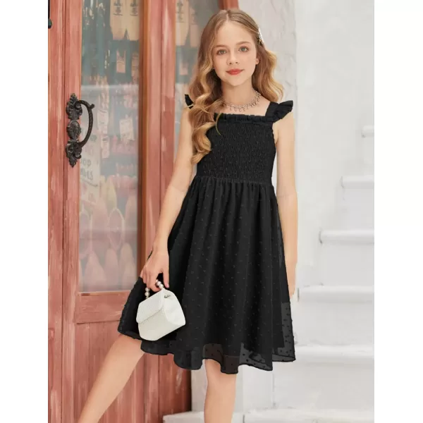 Arshiner Girls Swiss Dot Dress Sleeveless Ruffle Trim Flowy Cute Girly Sundress for 4-13 Years