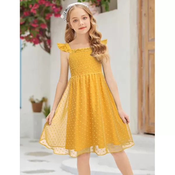 Arshiner Girls Swiss Dot Dress Sleeveless Ruffle Trim Flowy Cute Girly Sundress for 4-13 Years