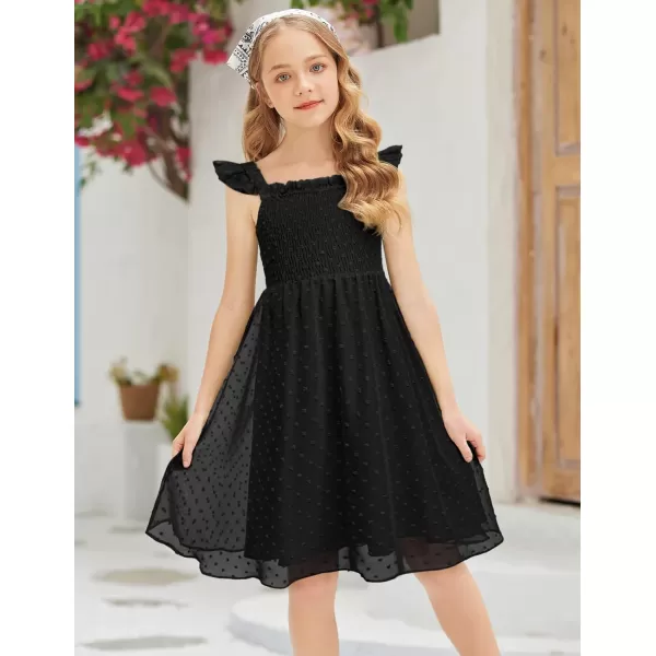 Arshiner Girls Swiss Dot Dress Sleeveless Ruffle Trim Flowy Cute Girly Sundress for 4-13 Years