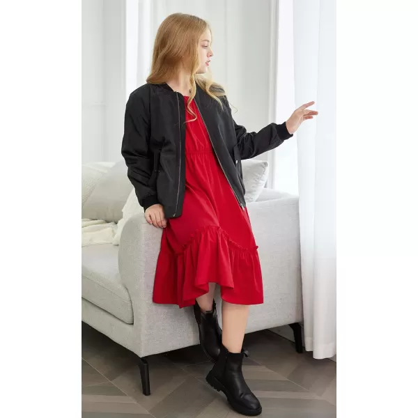 Arshiner Girls Trendy Long Sleeve Ruffle Hem Elastic Waist Cute Elegant Midi Dresses 6-13 Years
