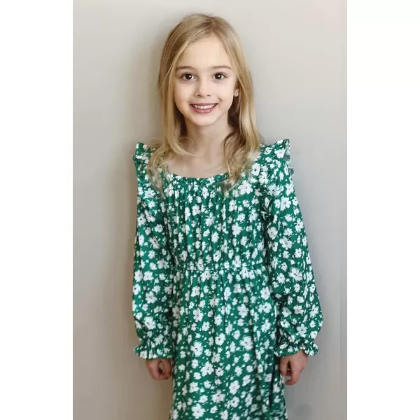 Arshiner Girls Trendy Long Sleeve Ruffle Hem Elastic Waist Cute Elegant Midi Dresses 6-13 Years