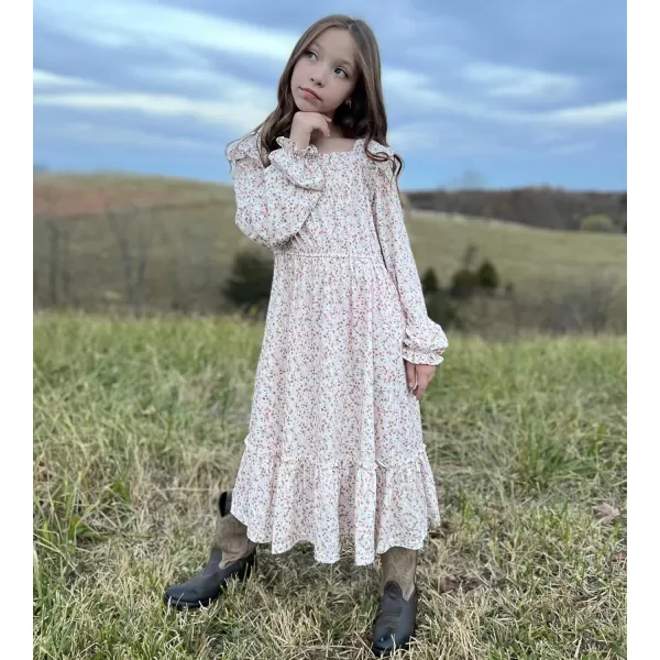 Arshiner Girls Trendy Long Sleeve Ruffle Hem Elastic Waist Cute Elegant Midi Dresses 6-13 Years