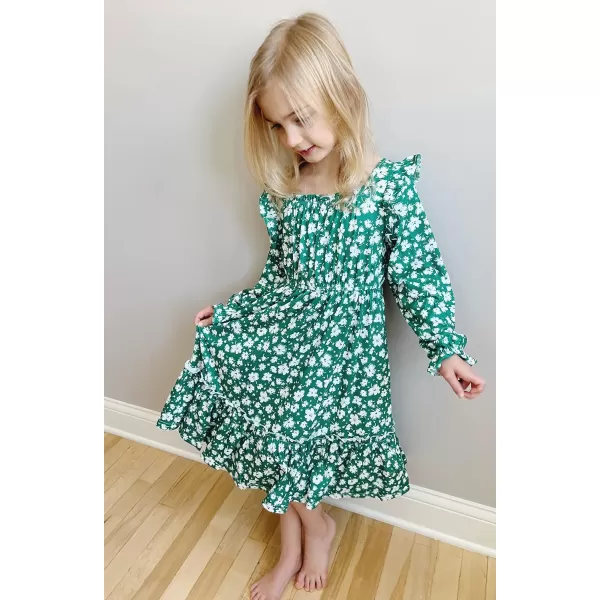 Arshiner Girls Trendy Long Sleeve Ruffle Hem Elastic Waist Cute Elegant Midi Dresses 6-13 Years
