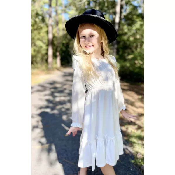 Arshiner Girls Trendy Long Sleeve Ruffle Hem Elastic Waist Cute Elegant Midi Dresses 6-13 Years