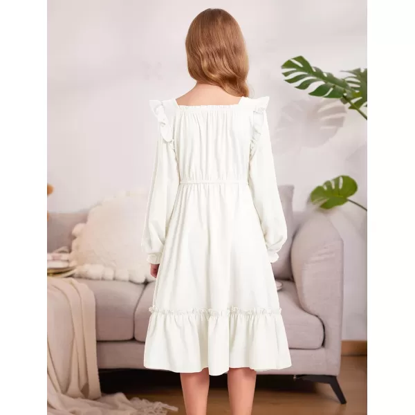 Arshiner Girls Trendy Long Sleeve Ruffle Hem Elastic Waist Cute Elegant Midi Dresses 6-13 Years