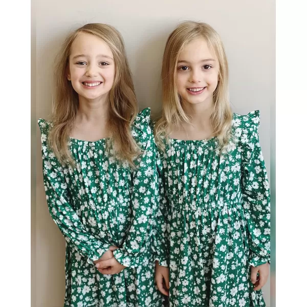 Arshiner Girls Trendy Long Sleeve Ruffle Hem Elastic Waist Cute Elegant Midi Dresses 6-13 Years