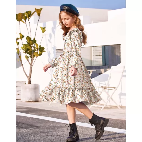 Arshiner Girls Trendy Long Sleeve Ruffle Hem Elastic Waist Cute Elegant Midi Dresses 6-13 Years
