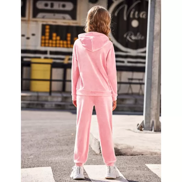 Arshiner Girls Velour 2 Pieces Tracksuits Outfits Athletic Hoodies Sweatshirts and Sweatpants Athletic Clothing Sets