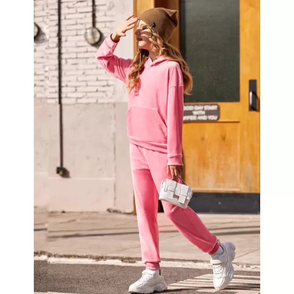 Arshiner Girls Velour 2 Pieces Tracksuits Outfits Athletic Hoodies Sweatshirts and Sweatpants Athletic Clothing Sets