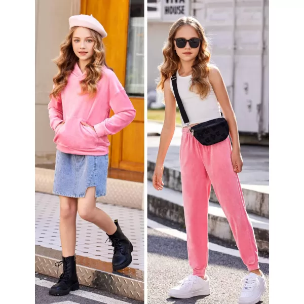 Arshiner Girls Velour 2 Pieces Tracksuits Outfits Athletic Hoodies Sweatshirts and Sweatpants Athletic Clothing Sets
