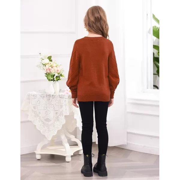 Arshiner Kid Girls Crew Neck Lantern Sleeve Sweater Cute Jumper Top Pullover Outwear 5-13 Years