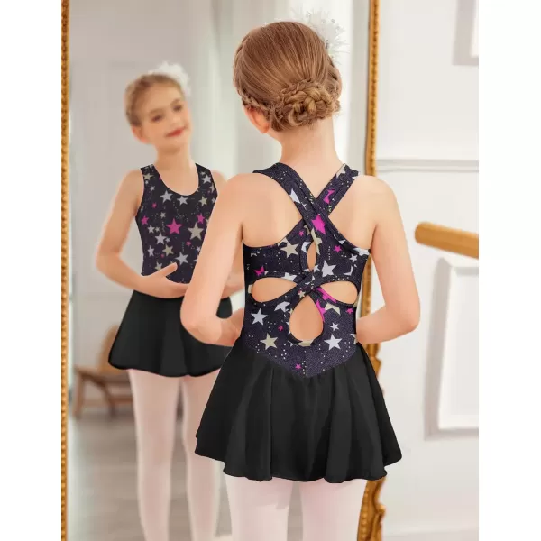 Arshiner Kid Girls Hollow Back Ballet Leotard with Skirt Sleeveless Dance Dresses