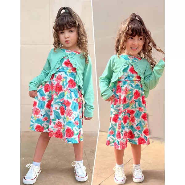 Arshiner Toddler Dress and Cardigan Girl Floral Print Sleeveless Sundress and Long Sleeve Shrugs Sets