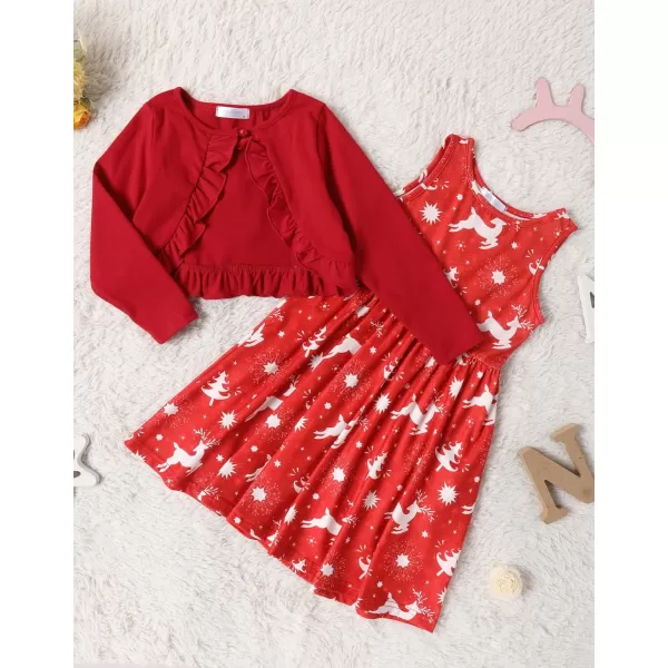 Arshiner Toddler Dress and Cardigan Girl Floral Print Sleeveless Sundress and Long Sleeve Shrugs Sets