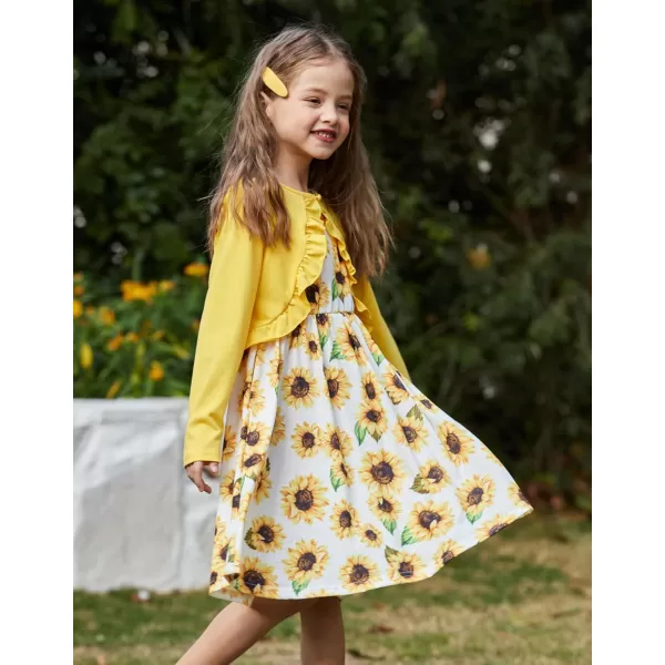 Arshiner Toddler Dress and Cardigan Girl Floral Print Sleeveless Sundress and Long Sleeve Shrugs Sets