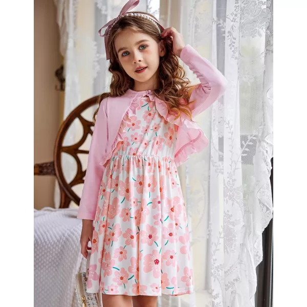 Arshiner Toddler Dress and Cardigan Girl Floral Print Sleeveless Sundress and Long Sleeve Shrugs Sets