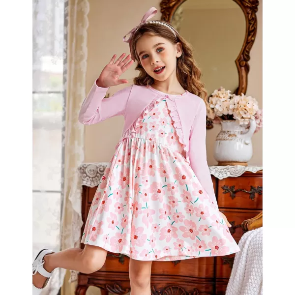 Arshiner Toddler Dress and Cardigan Girl Floral Print Sleeveless Sundress and Long Sleeve Shrugs Sets