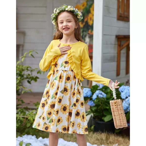 Arshiner Toddler Dress and Cardigan Girl Floral Print Sleeveless Sundress and Long Sleeve Shrugs Sets