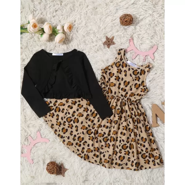 Arshiner Toddler Dress and Cardigan Girl Floral Print Sleeveless Sundress and Long Sleeve Shrugs Sets