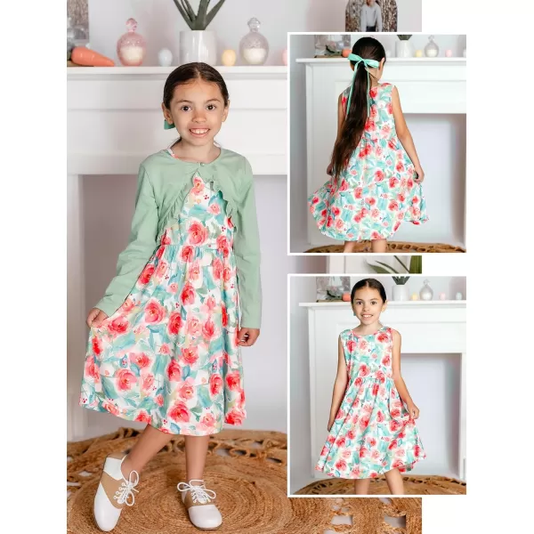 Arshiner Toddler Dress and Cardigan Girl Floral Print Sleeveless Sundress and Long Sleeve Shrugs Sets