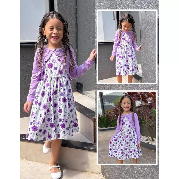 Arshiner Toddler Dress and Cardigan Girl Floral Print Sleeveless Sundress and Long Sleeve Shrugs Sets