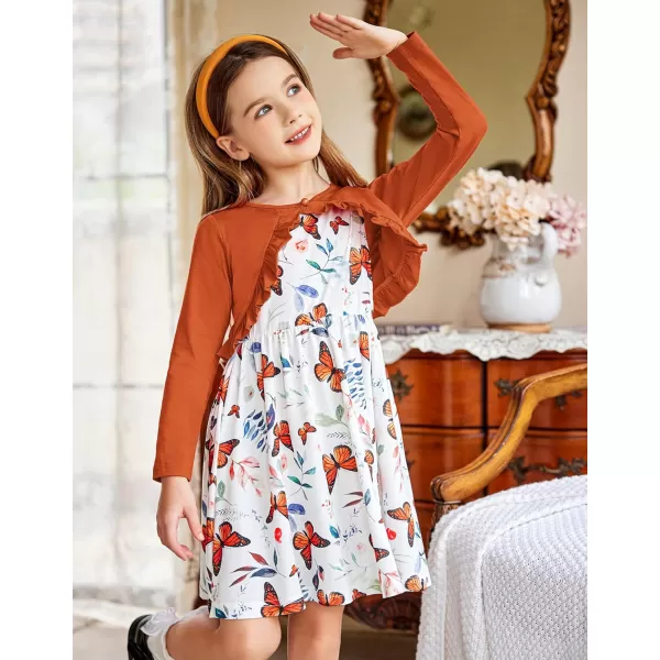 Arshiner Toddler Dress and Cardigan Girl Floral Print Sleeveless Sundress and Long Sleeve Shrugs Sets