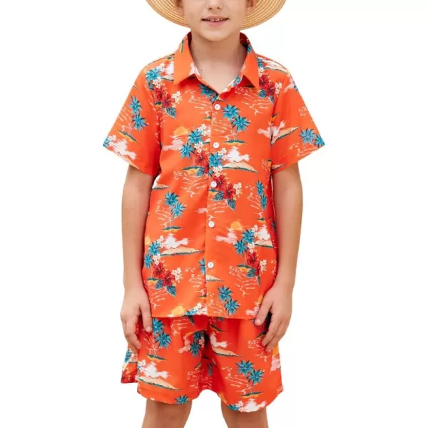 Arshiner Boys 2 Piece Outfits Hawaiian Shorts Sets Button Down Shirt and Shorts Summer Beach Clothes for 4~12 Years