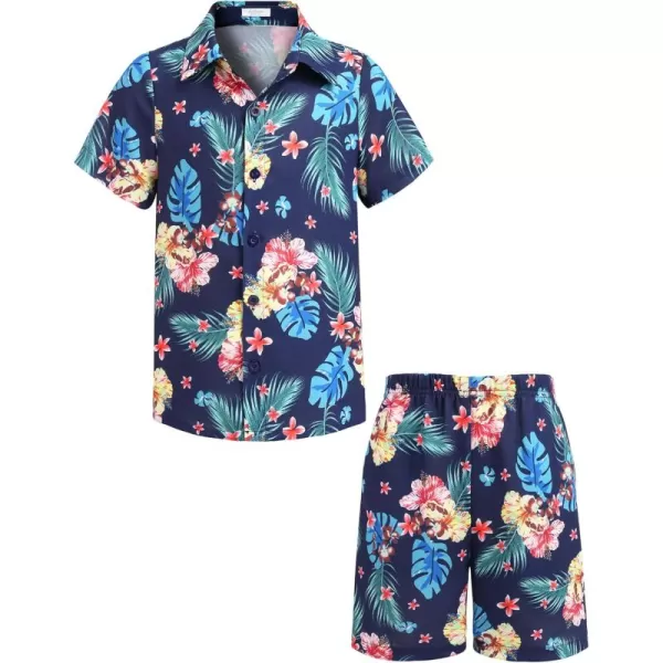 Arshiner Boys 2 Piece Outfits Hawaiian Shorts Sets Button Down Shirt and Shorts Summer Beach Clothes for 4~12 Years