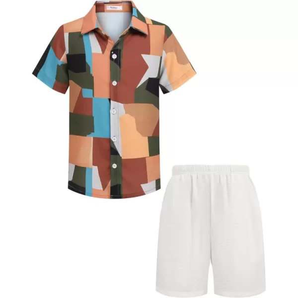Arshiner Boys 2 Piece Outfits Hawaiian Shorts Sets Button Down Shirt and Shorts Summer Beach Clothes for 4~12 Years