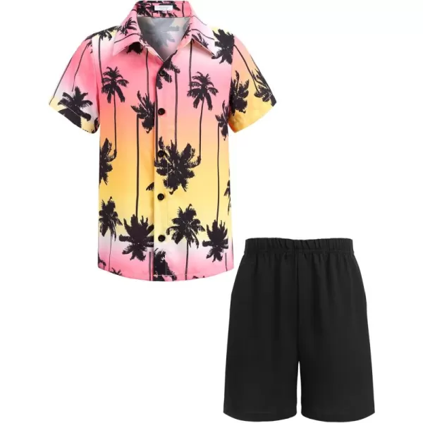 Arshiner Boys 2 Piece Outfits Hawaiian Shorts Sets Button Down Shirt and Shorts Summer Beach Clothes for 4~12 Years