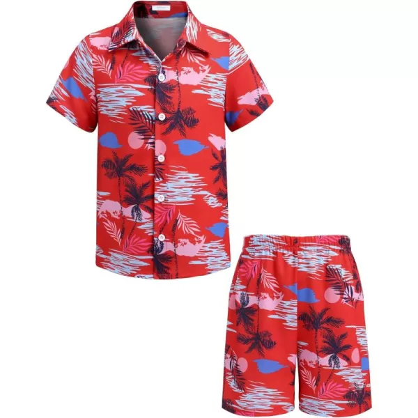 Arshiner Boys 2 Piece Outfits Hawaiian Shorts Sets Button Down Shirt and Shorts Summer Beach Clothes for 4~12 Years