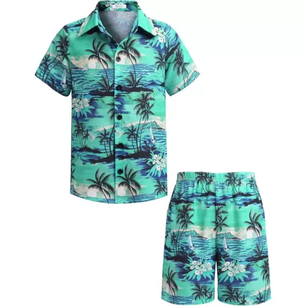 Arshiner Boys 2 Piece Outfits Hawaiian Shorts Sets Button Down Shirt and Shorts Summer Beach Clothes for 4~12 Years