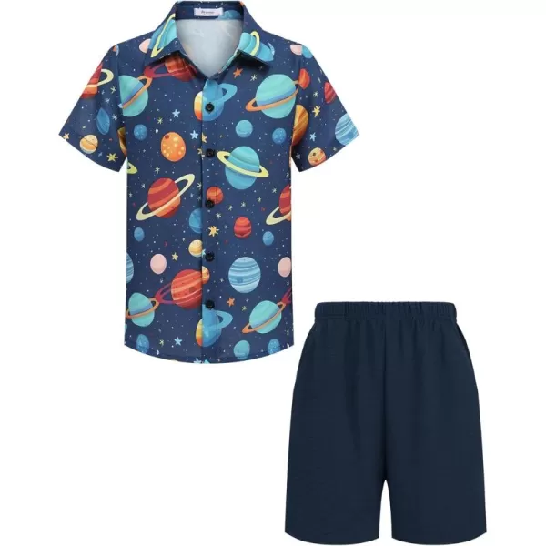Arshiner Boys 2 Piece Outfits Hawaiian Shorts Sets Button Down Shirt and Shorts Summer Beach Clothes for 4~12 Years
