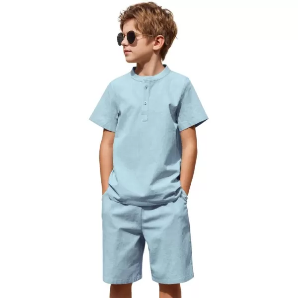 Arshiner Boy's 2 Pieces Cotton Linen Set Casual Henley Shirts Short Sleeve Beach Shorts Summer Outfits for 5-12 Years Kids