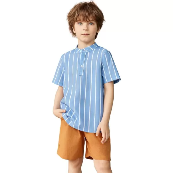 Arshiner Boy's 2 Pieces Cotton Linen Set Casual Henley Shirts Short Sleeve Beach Shorts Summer Outfits for 5-12 Years Kids