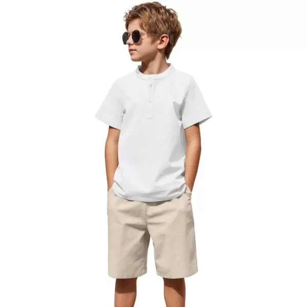 Arshiner Boy's 2 Pieces Cotton Linen Set Casual Henley Shirts Short Sleeve Beach Shorts Summer Outfits for 5-12 Years Kids